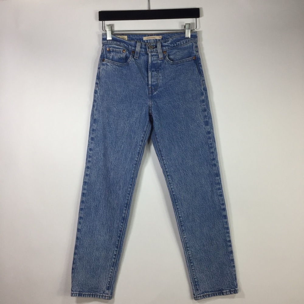 Levi's Wedgie Straight High Rise Button Fly Cotton Blend Blue Jeans - Picture 13 of 13